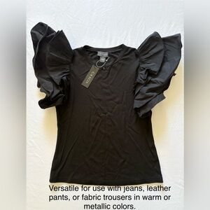 GRACIA Black Ruffle-Sleeve Women’s Top